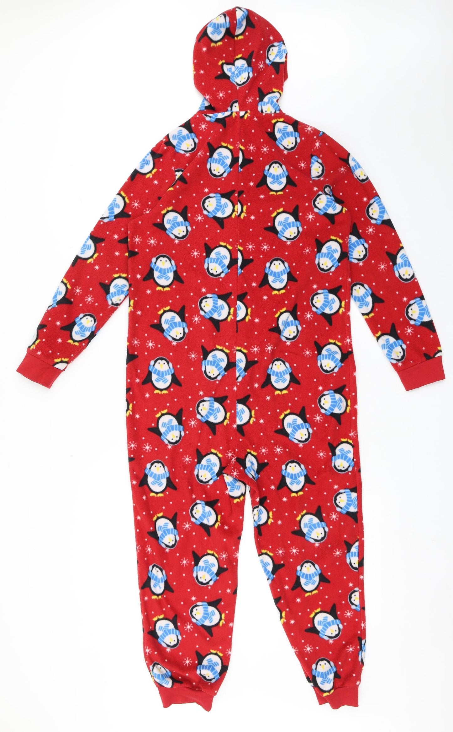 Jingle Bells Girls Red  100% Polyester Top One Piece Size 13-14 Years  Zip - Penguins