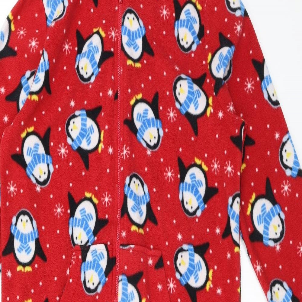 Jingle Bells Girls Red  100% Polyester Top One Piece Size 13-14 Years  Zip - Penguins