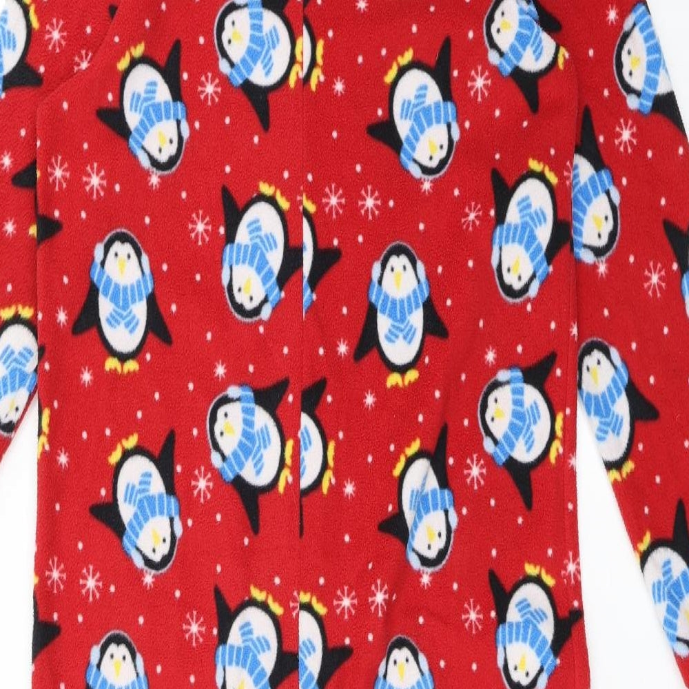 Jingle Bells Girls Red  100% Polyester Top One Piece Size 13-14 Years  Zip - Penguins