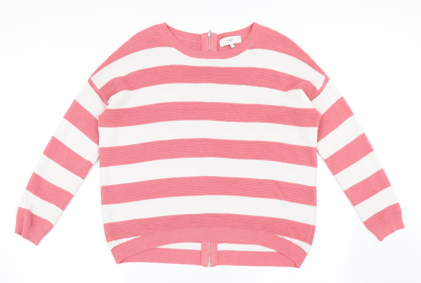 NEXT Womens Pink Round Neck Striped Acrylic Pullover Jumper Size 16