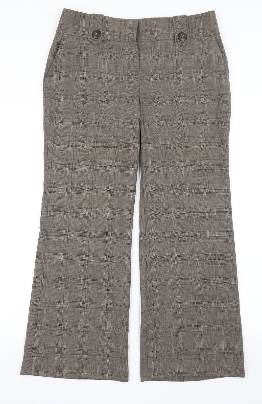 NEXT Womens Brown Check Polyester Sweatpants Trousers Size 10 L26.5 in Regular Zip