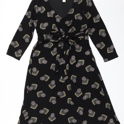 Monsoon Womens Black  Viscose Fit & Flare  Size 12  V-Neck Pullover