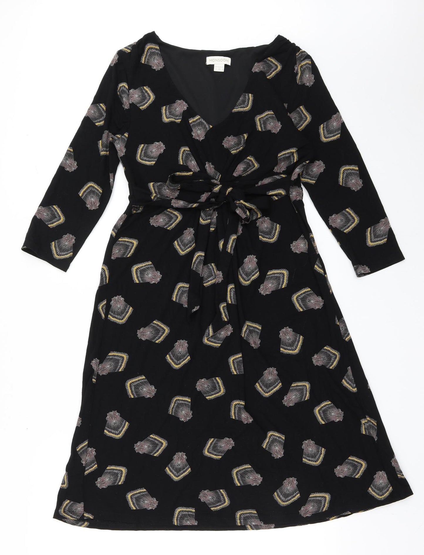 Monsoon Womens Black  Viscose Fit & Flare  Size 12  V-Neck Pullover