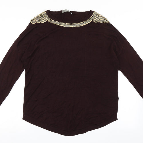 Oasis Womens Purple Round Neck  Viscose Pullover Jumper Size S