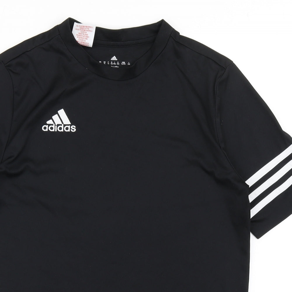 adidas Boys Black  100% Polyester Pullover T-Shirt Size XL Round Neck Pullover