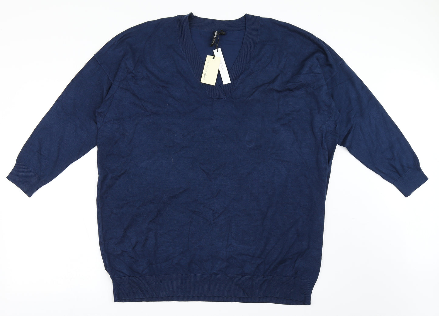 Capsule Womens Blue V-Neck  Viscose Pullover Jumper Size 24   - Loose Fit