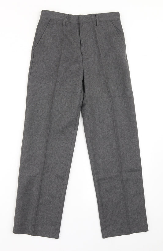 Front view of Top Class boys’ grey polyester dress pants trousers, size 10, years regular zip - school wear