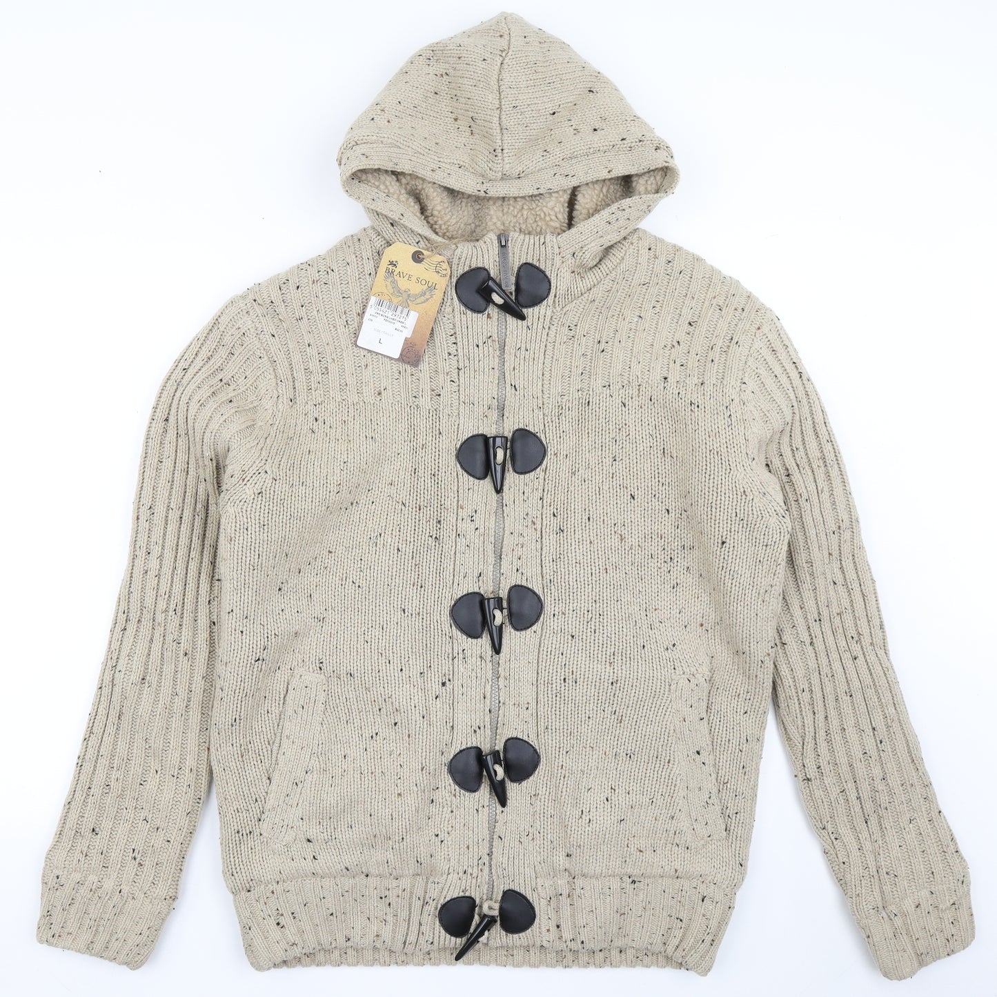 Brave Soul Mens Beige Round Neck  Polyester Cardigan Jumper Size L