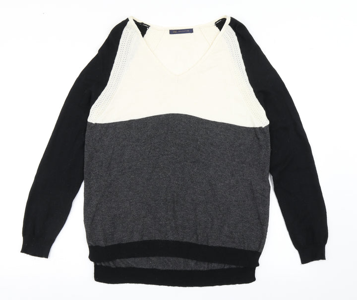 Marks and Spencer Womens Multicoloured V-Neck Wool Pullover Jumper Size 8