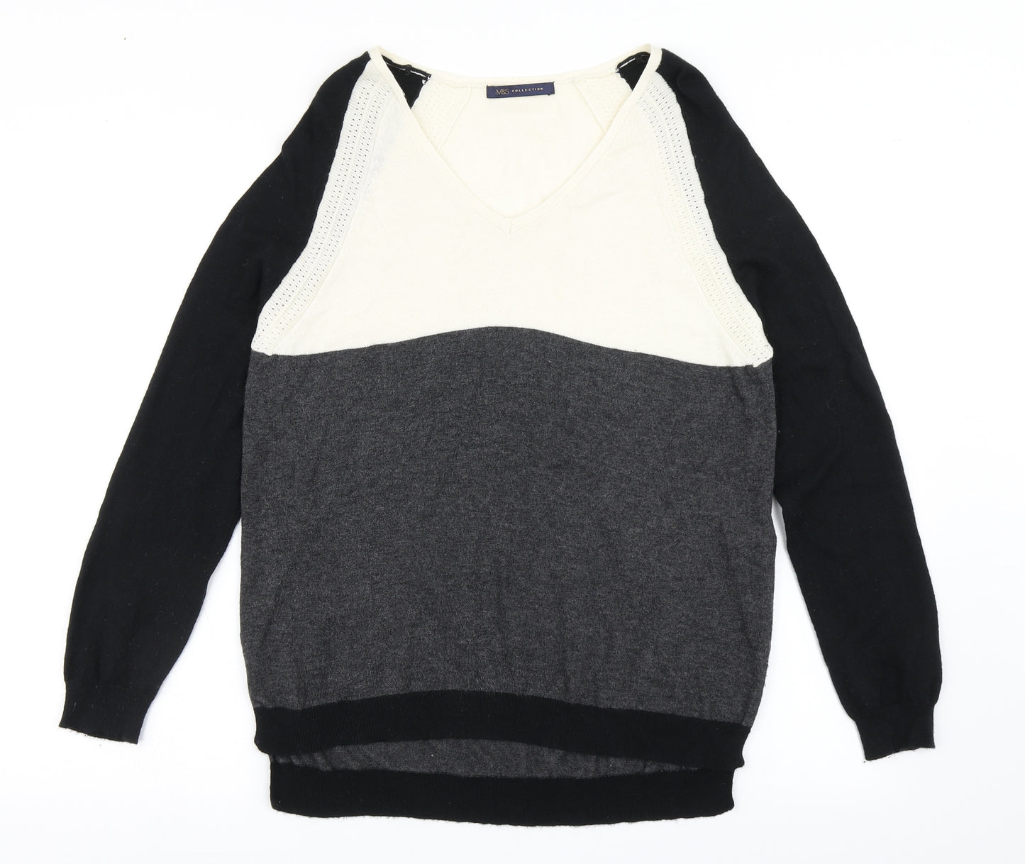 Marks and Spencer Womens Multicoloured V-Neck  Wool Pullover Jumper Size 8