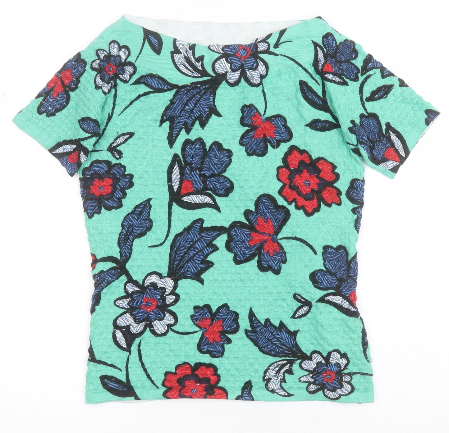 NEXT Womens Multicoloured Floral Cotton Basic T-Shirt Size 8 Boat Neck - Green, red and blue floral print