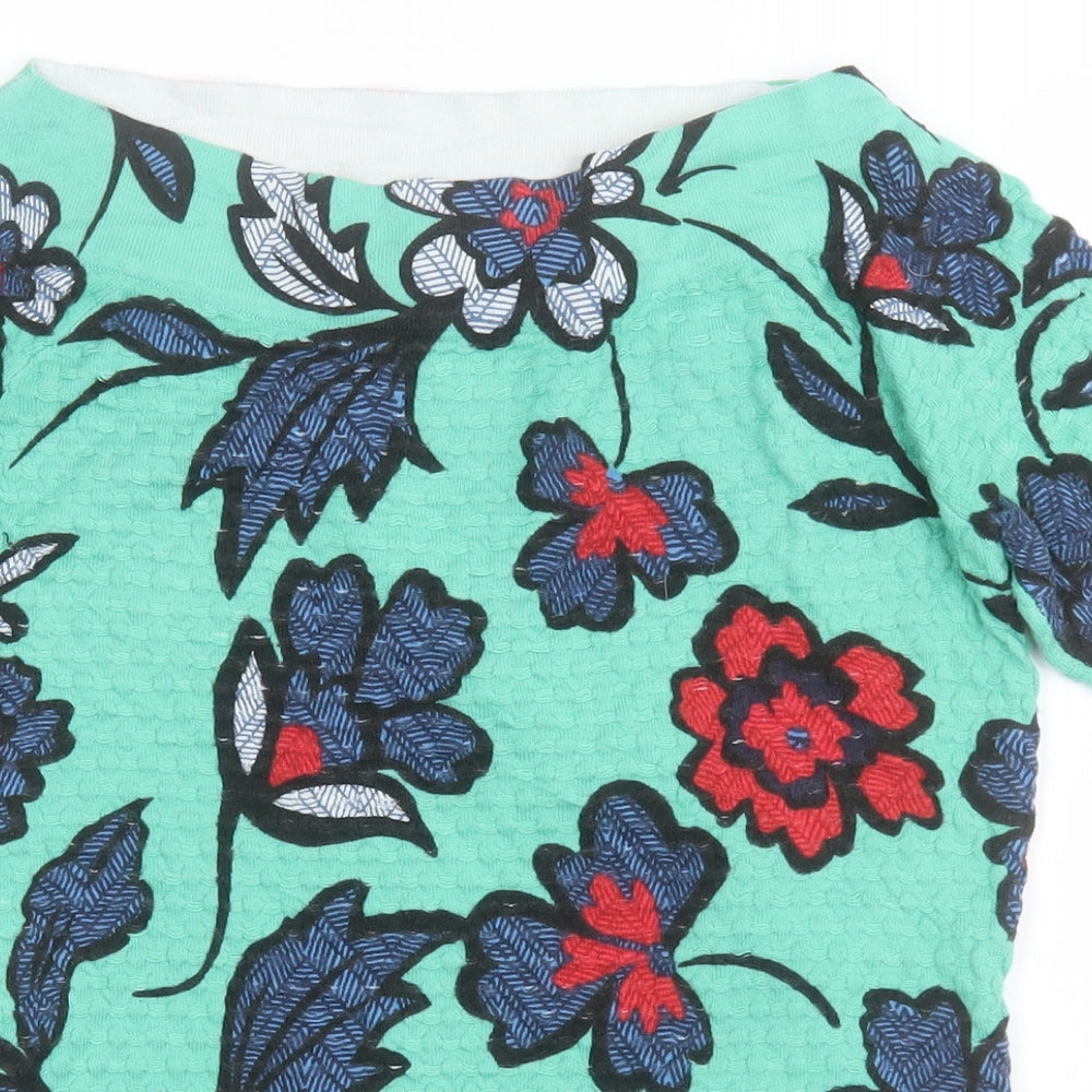 NEXT Womens Multicoloured Floral Cotton Basic T-Shirt Size 8 Boat Neck - Green, red and blue floral print