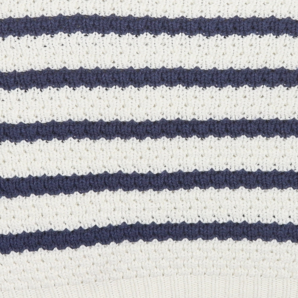 TU Womens Multicoloured Round Neck Striped Acrylic Pullover Jumper Size 12   - Cream and blue stripes
