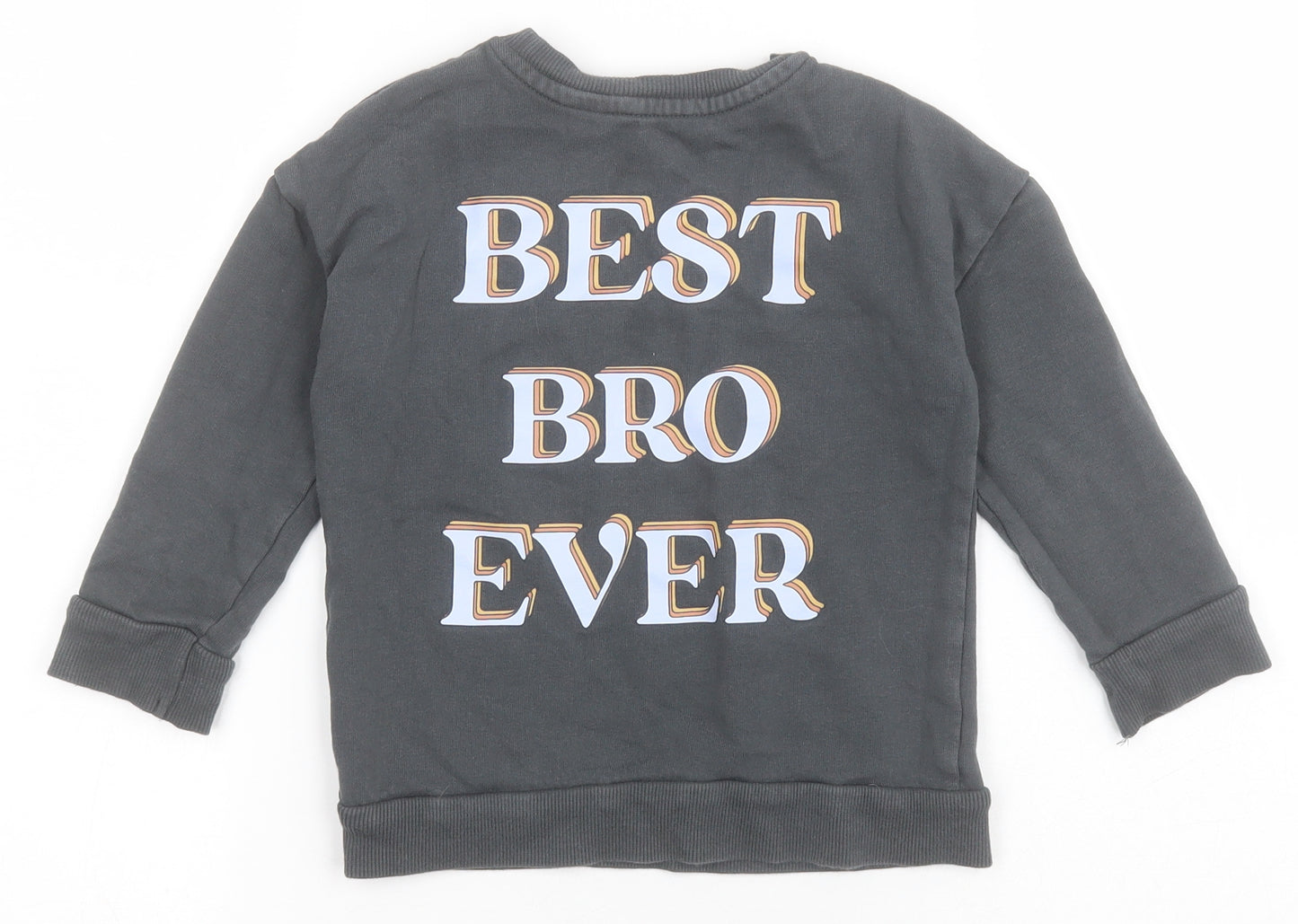 George Boys Grey  Cotton Pullover Sweatshirt Size 2-3 Years   - Multi-coloured BRO print