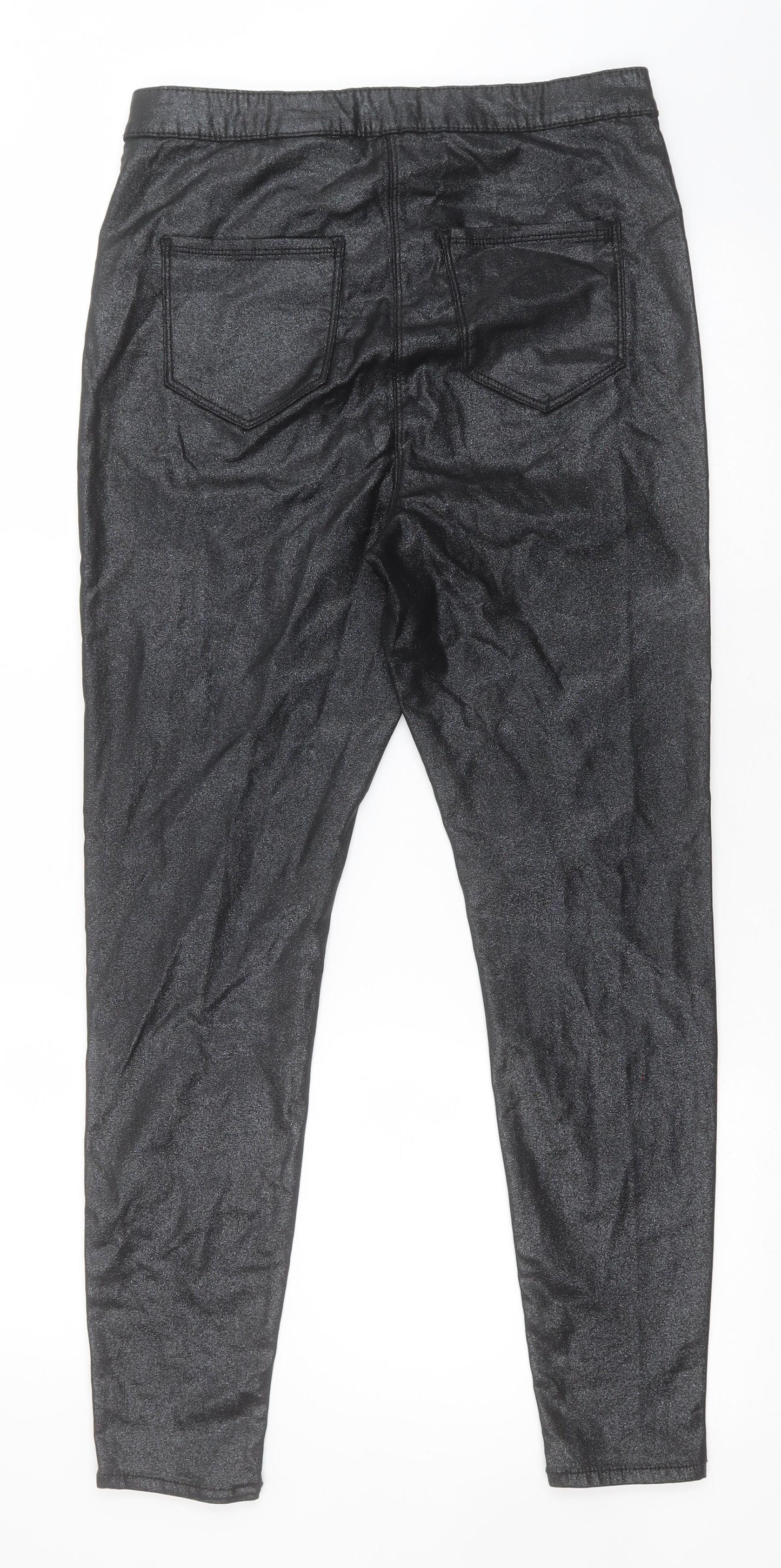 Papaya Womens Black  Viscose Skinny Jeans Size 14 L26 in Regular Zip - Leather look