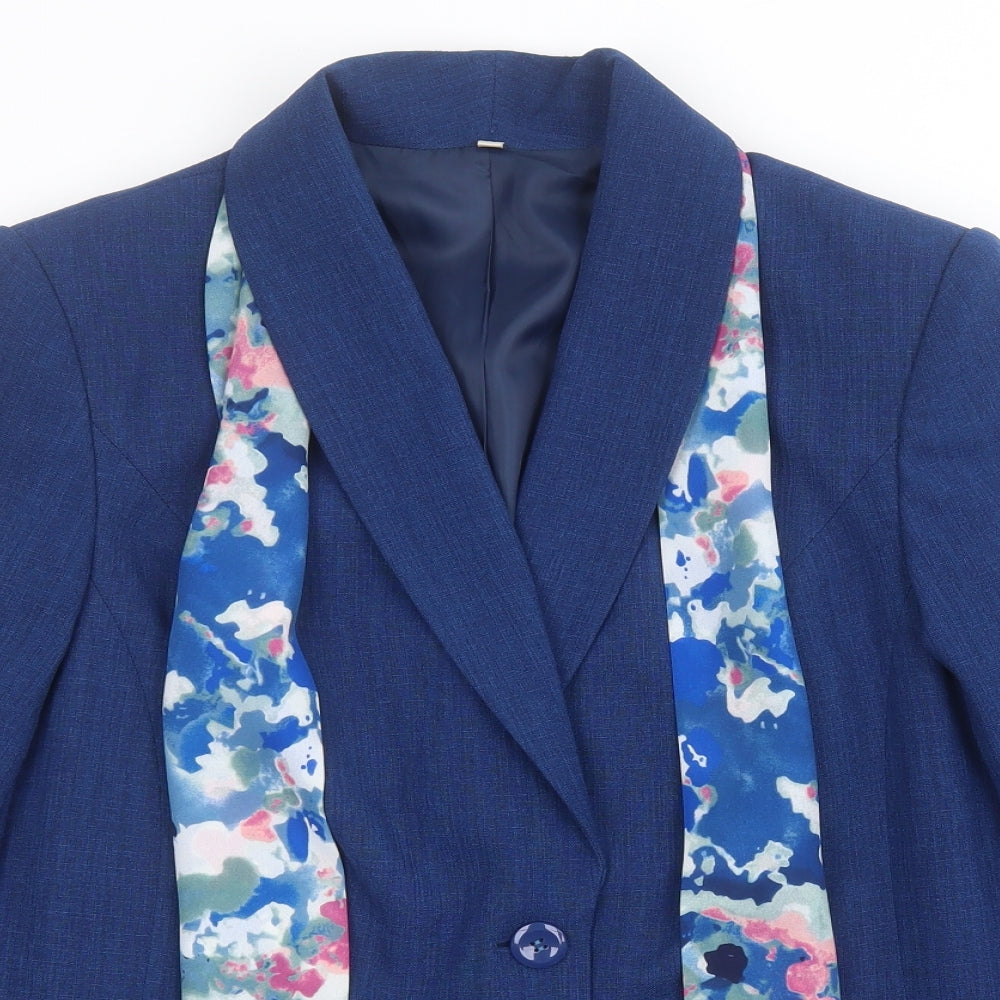 Honor Milburn Womens Blue  100% Polyester Jacket Blazer Size 14   - Detachable floral scarf