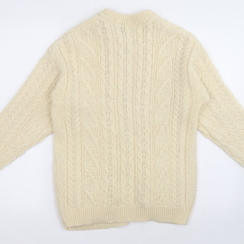 British Wool Naturally Womens Beige Round Neck  100% Wool Cardigan Jumper Size S   - Button down