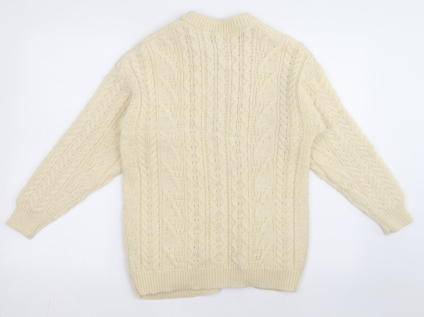 British Wool Naturally Womens Beige Round Neck  100% Wool Cardigan Jumper Size S   - Button down