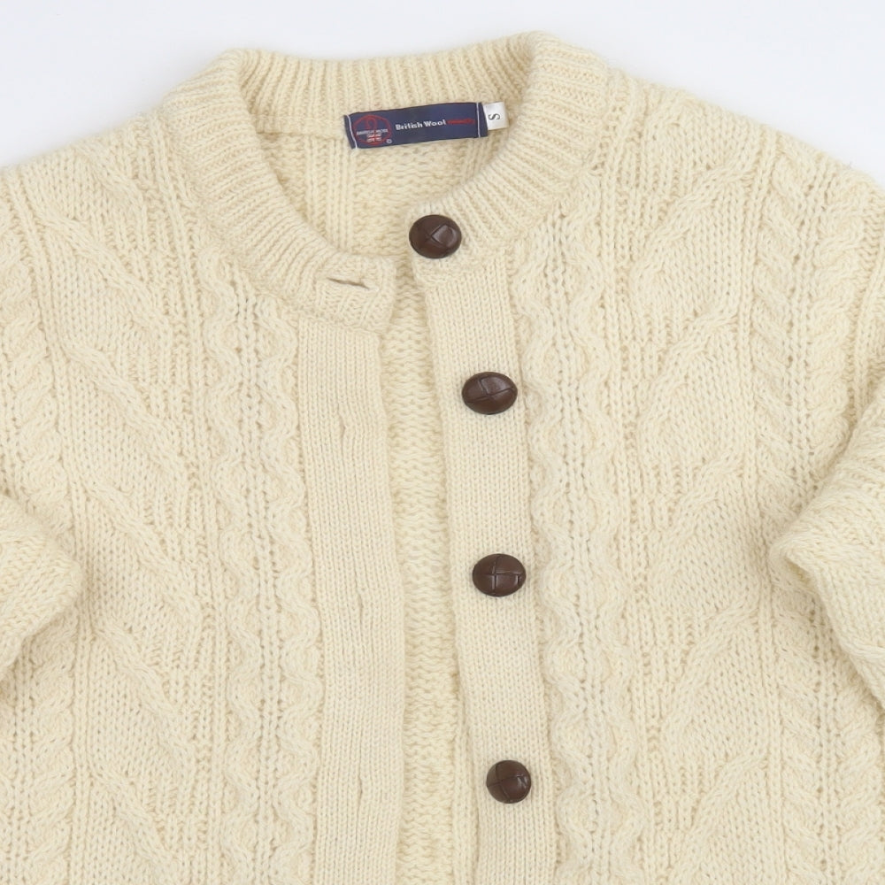 British Wool Naturally Womens Beige Round Neck  100% Wool Cardigan Jumper Size S   - Button down