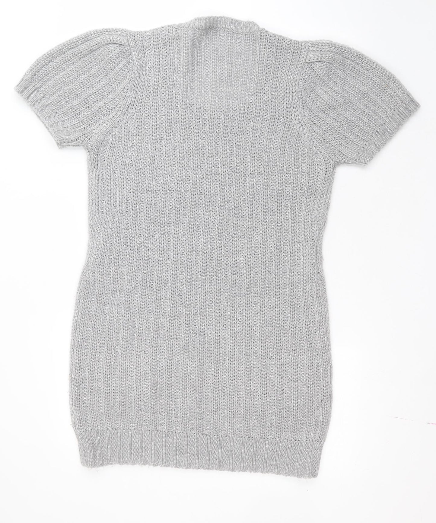 F&F Womens Grey  Acrylic Jumper Dress  Size 14  Round Neck  - Glitter through knit