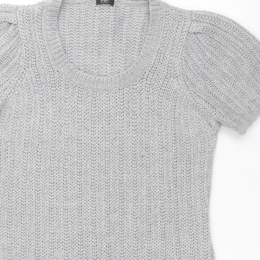 F&F Womens Grey  Acrylic Jumper Dress  Size 14  Round Neck  - Glitter through knit