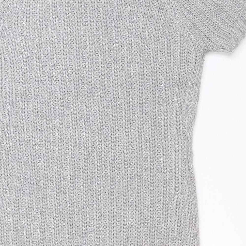 F&F Womens Grey  Acrylic Jumper Dress  Size 14  Round Neck  - Glitter through knit