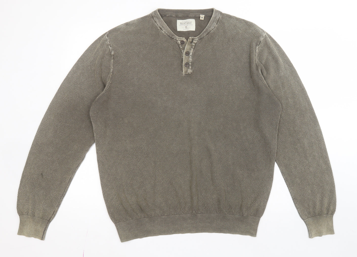 Mantaray Mens Green Round Neck  Cotton Pullover Jumper Size M