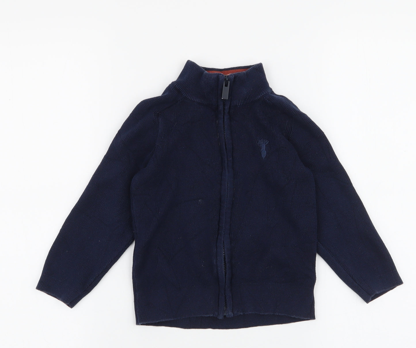 NEXT Boys Blue High Neck  100% Cotton Cardigan Jumper Size 3 Years  Zip