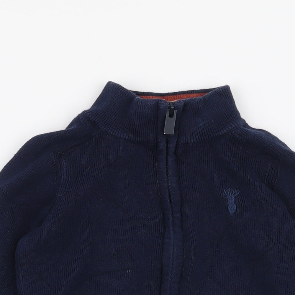 NEXT Boys Blue High Neck  100% Cotton Cardigan Jumper Size 3 Years  Zip