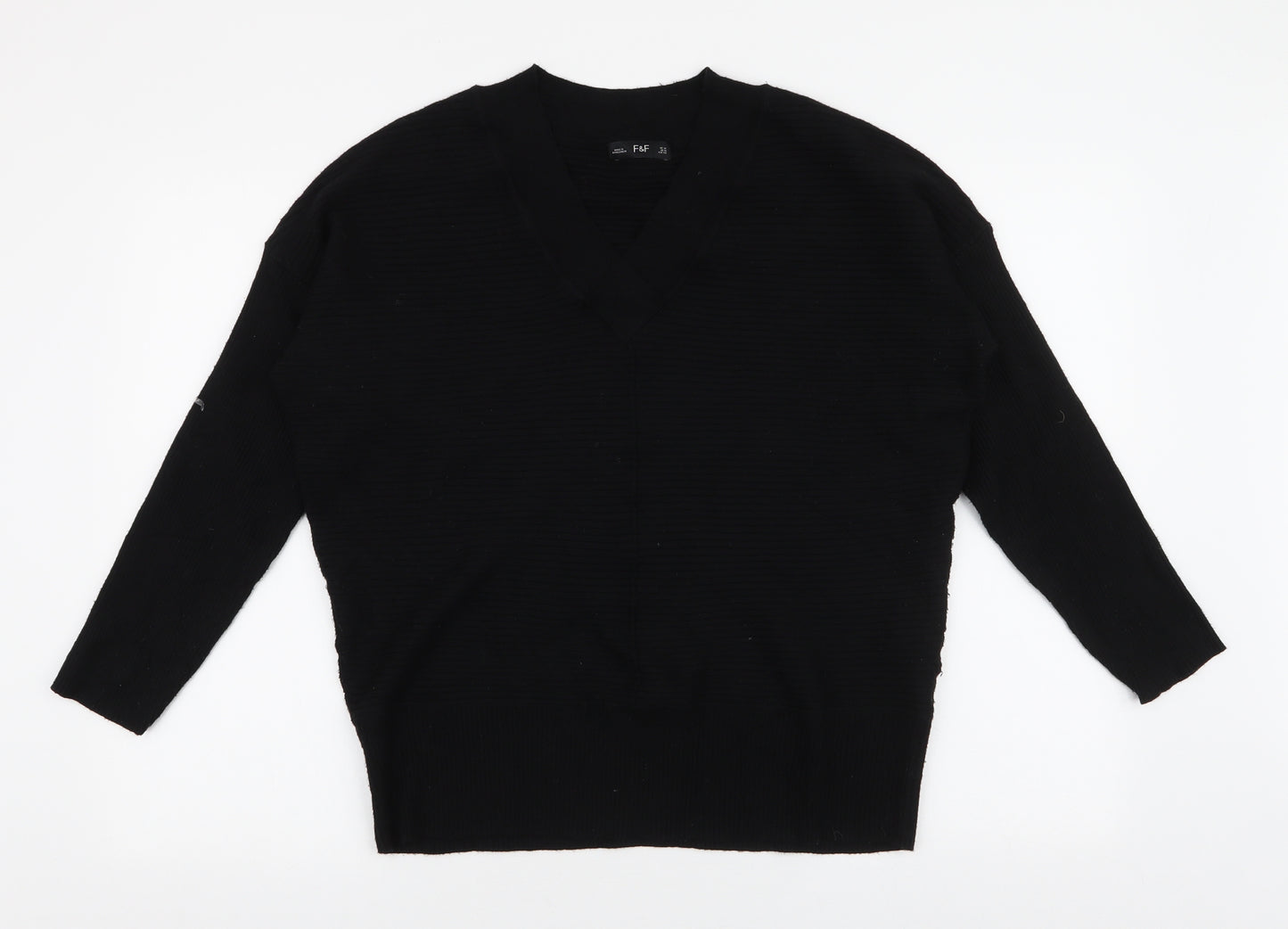 F&F Womens Black V-Neck  Viscose Pullover Jumper Size 14