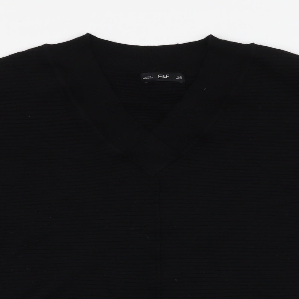 F&F Womens Black V-Neck  Viscose Pullover Jumper Size 14