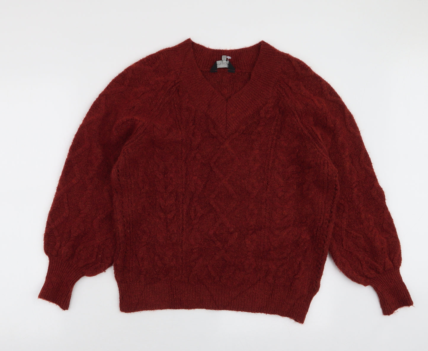 F&F Womens Orange V-Neck  Acrylic Pullover Jumper Size 8