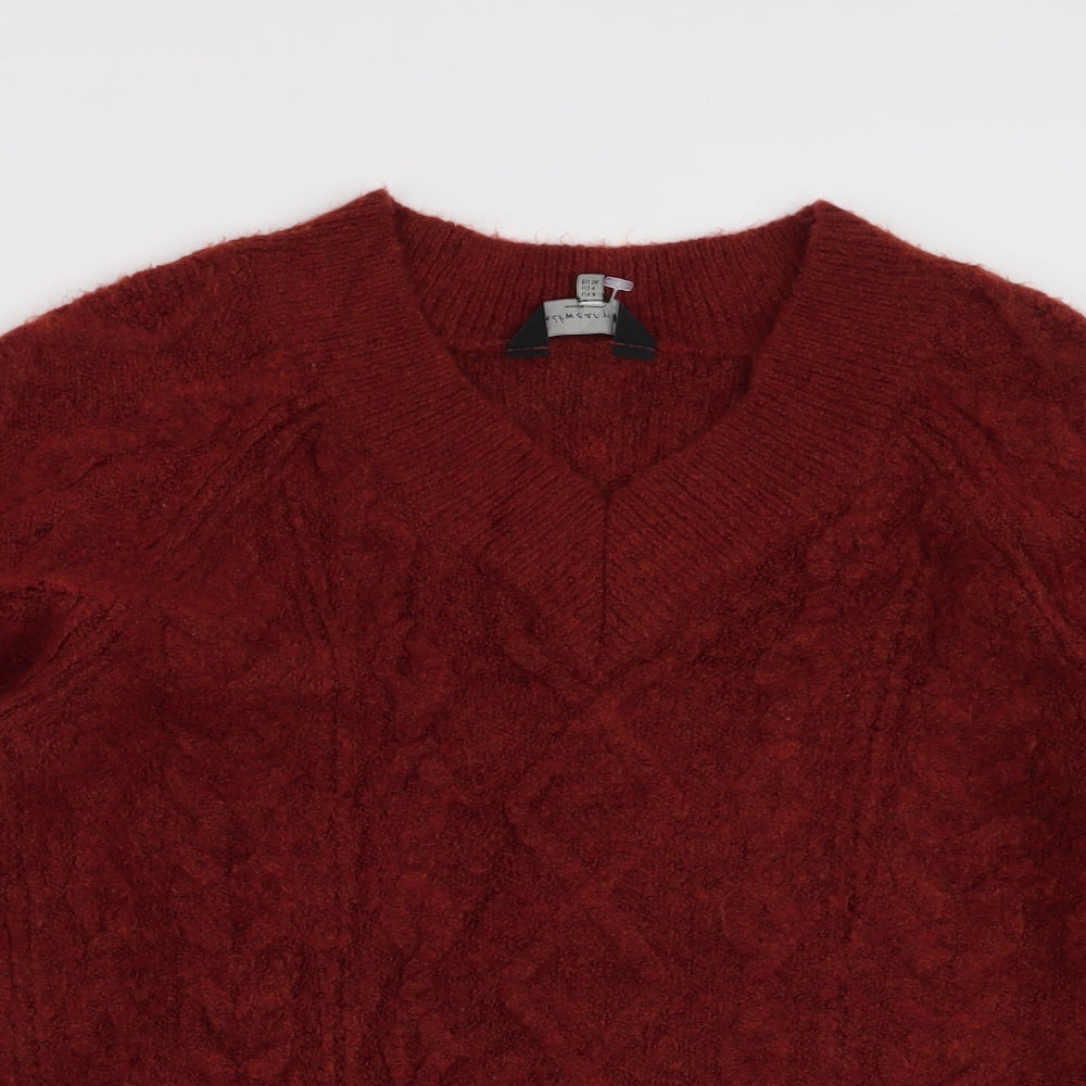 F&F Womens Orange V-Neck  Acrylic Pullover Jumper Size 8