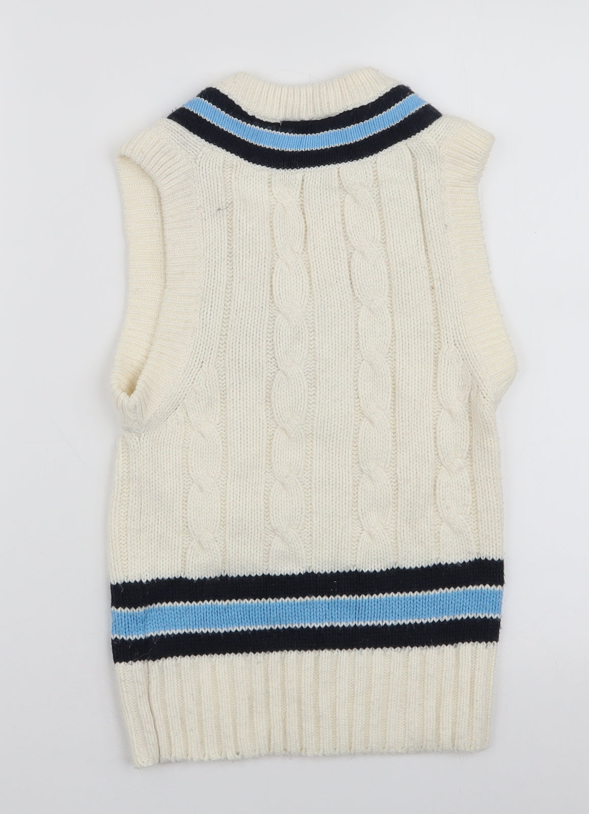 GM Womens White V-Neck Striped Acrylic Pullover Jumper Size S