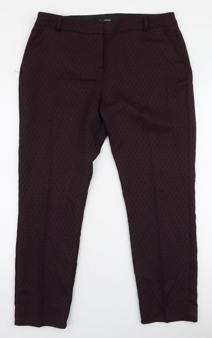 Miss Selfridge Womens Purple Geometric Polyester Trousers  Size 14 L27 in Regular Zip