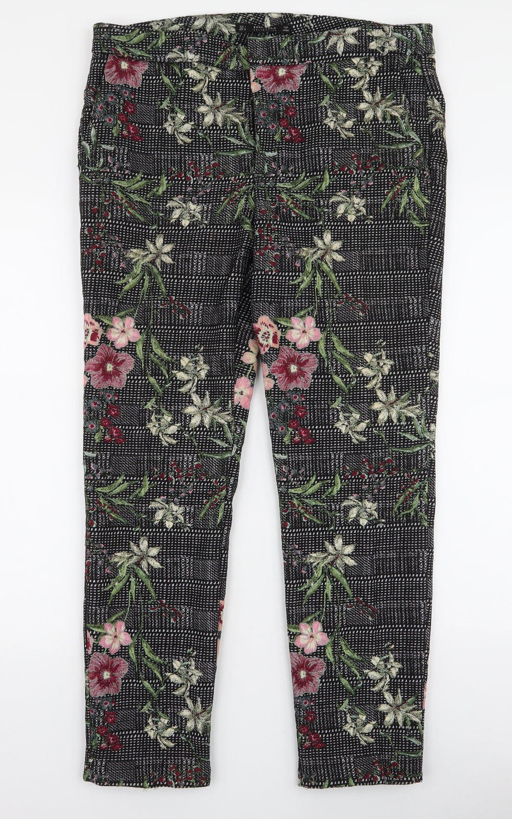 Zara Womens Black Floral Polyester Trousers  Size L L27 in Slim Zip