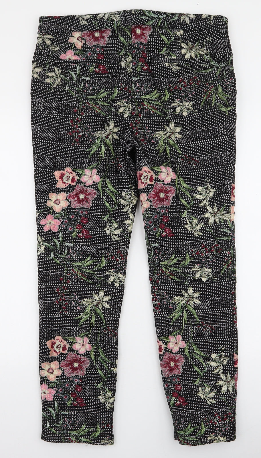 Zara Womens Black Floral Polyester Trousers  Size L L27 in Slim Zip