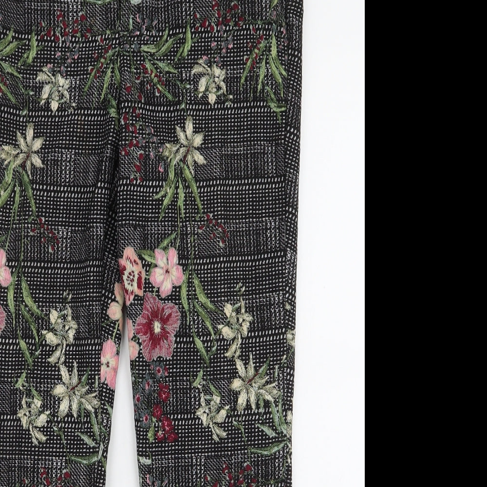 Zara Womens Black Floral Polyester Trousers  Size L L27 in Slim Zip