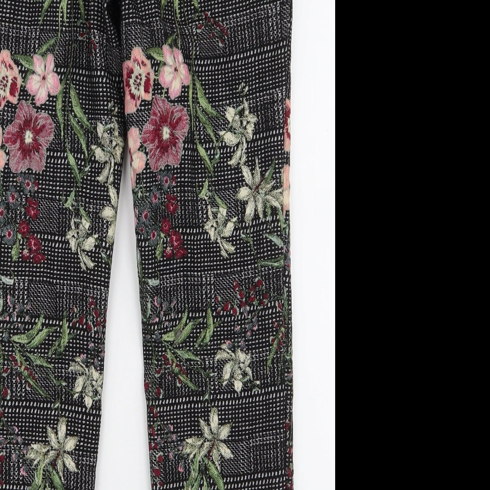 Zara Womens Black Floral Polyester Trousers  Size L L27 in Slim Zip