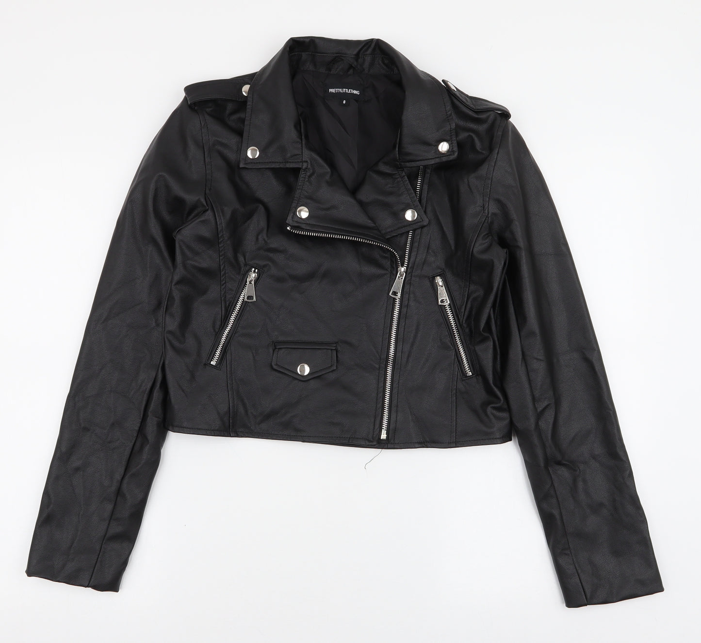 PRETTYLITTLETHING Womens Black   Jacket  Size 8  Zip - Faux leather jacket