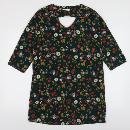 Lili & Lola Womens Green Floral Polyester A-Line  Size L  V-Neck Pullover