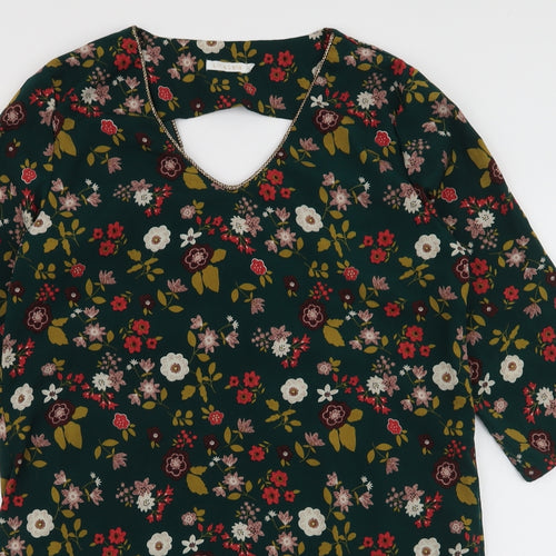 Lili & Lola Womens Green Floral Polyester A-Line  Size L  V-Neck Pullover