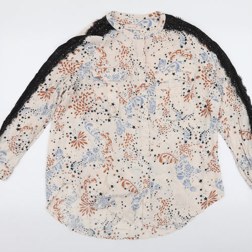 Marks and Spencer Womens Ivory Floral Viscose Basic Button-Up Size 16 Collared
