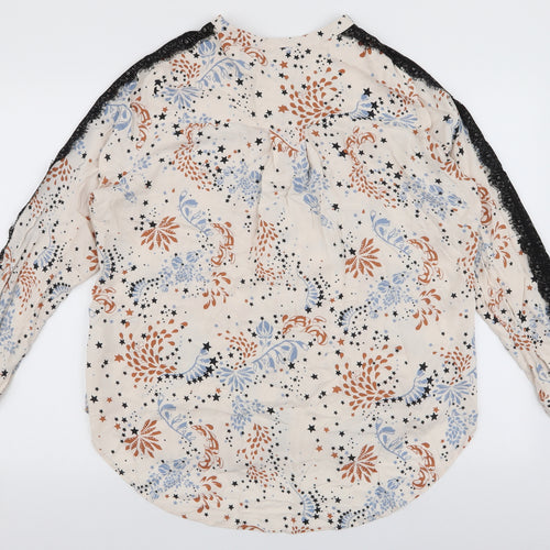 Marks and Spencer Womens Ivory Floral Viscose Basic Button-Up Size 16 Collared