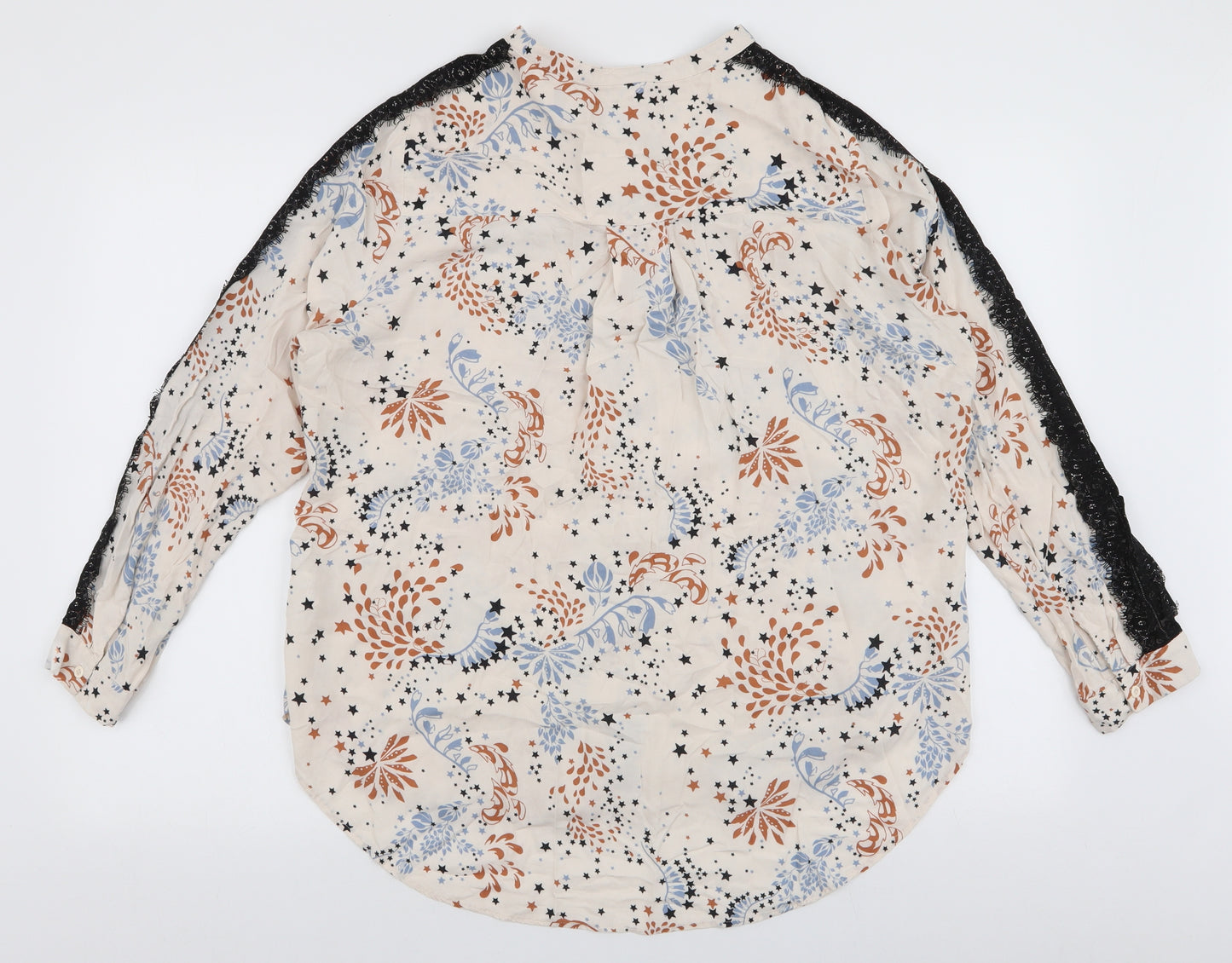 Marks and Spencer Womens Ivory Floral Viscose Basic Button-Up Size 16 Collared