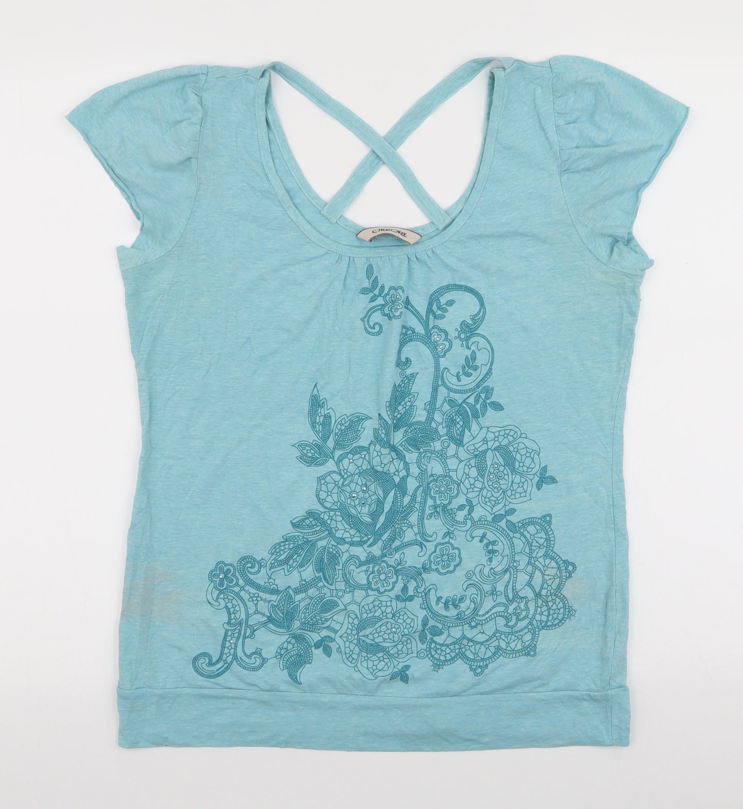 Cherokee Womens Blue  Cotton Jersey T-Shirt Size 14 Round Neck