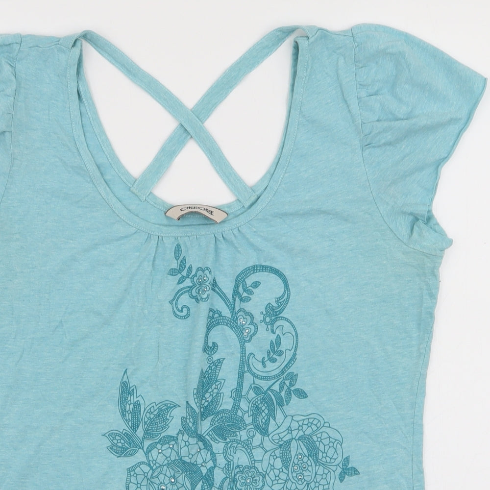 Cherokee Womens Blue  Cotton Jersey T-Shirt Size 14 Round Neck