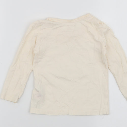 Primark Girls Ivory  100% Cotton Jersey T-Shirt Size 2-3 Years Round Neck Pullover