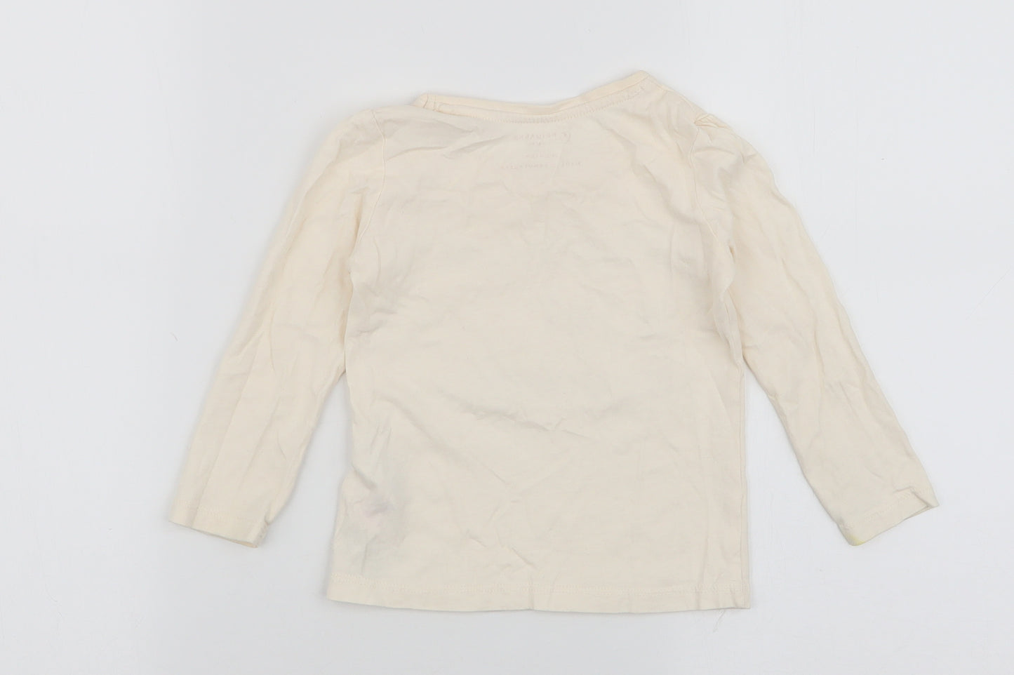 Primark Girls Ivory  100% Cotton Jersey T-Shirt Size 2-3 Years Round Neck Pullover