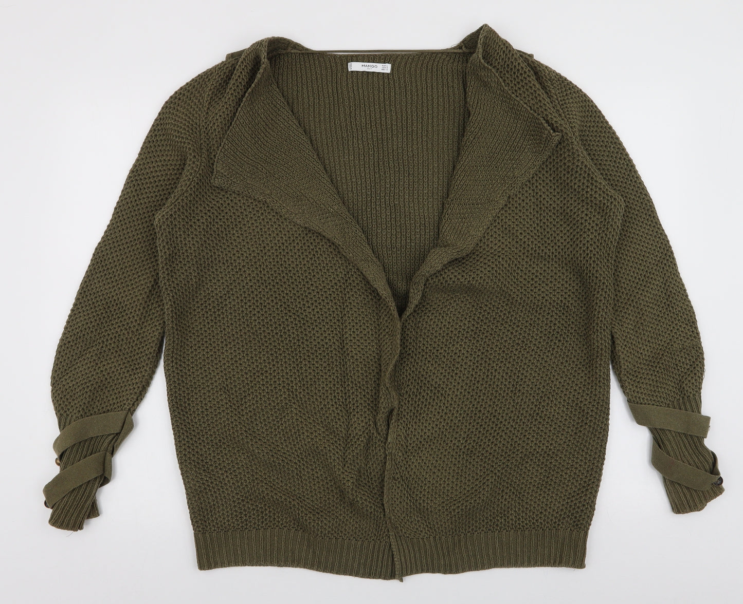Mango Womens Green V-Neck  Cotton Cardigan Jumper Size L